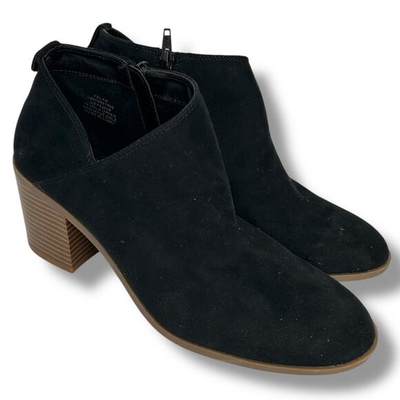 NEW Style & Co Black Micro Suede Booties Size 9 Block Heel asymmetric Short Boot - Picture 1 of 7